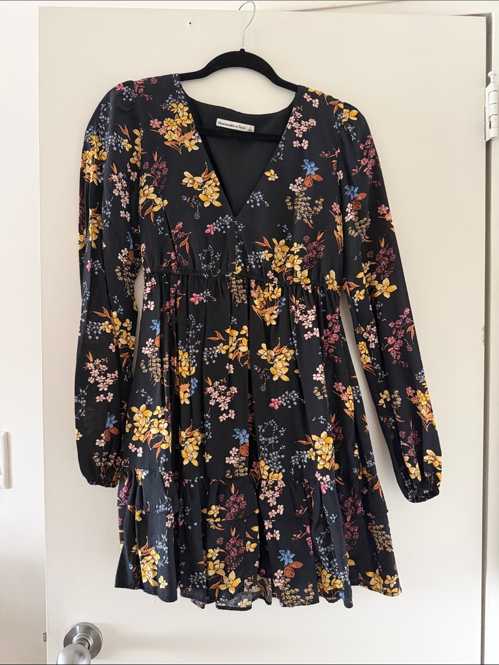 Black Floral Long-Sleeve Dress